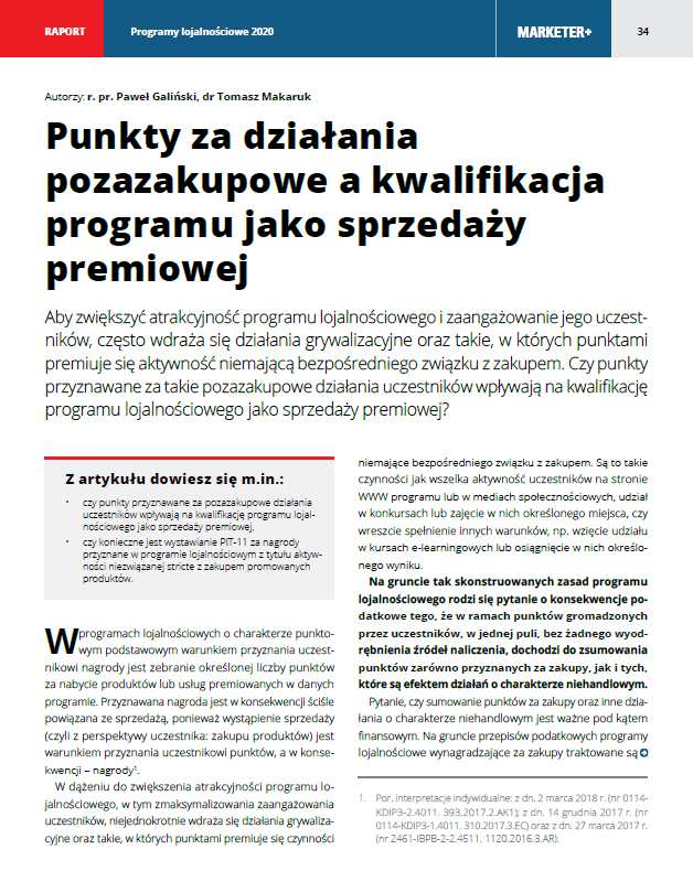 Raport Programy lojalnościowe 2020 r. w Marketer+ - Tomasz Makaruk